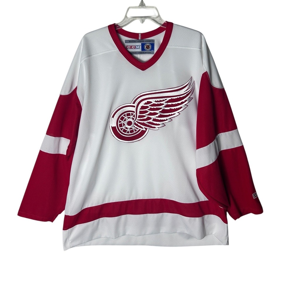 Vintage CCM Detroit Red Wings NHL Hockey Jersey White Red Mens XL Made in Canada